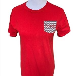 Gildan Woman Ohio State Buckeyes Red Short Sleeve Tee w/ Chevron Patch on Front